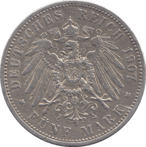 1907 SILVER 5 MARK GERMANY - SILVER WORLD COINS - Cambridgeshire Coins