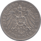 1907 SILVER 5 MARK GERMANY - SILVER WORLD COINS - Cambridgeshire Coins