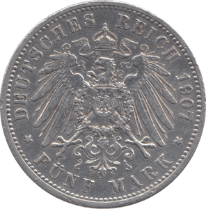 1907 SILVER 5 MARK GERMANY - SILVER WORLD COINS - Cambridgeshire Coins
