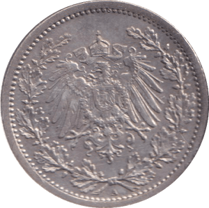 1907 SILVER HALF MARK GERMANY - SILVER WORLD COINS - Cambridgeshire Coins