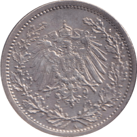 1907 SILVER HALF MARK GERMANY - SILVER WORLD COINS - Cambridgeshire Coins