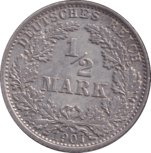 1907 SILVER HALF MARK GERMANY - SILVER WORLD COINS - Cambridgeshire Coins