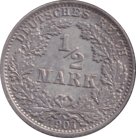 1907 SILVER HALF MARK GERMANY - SILVER WORLD COINS - Cambridgeshire Coins
