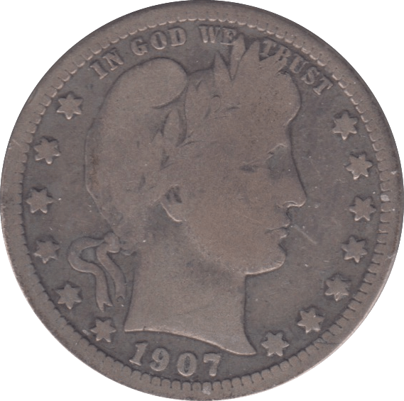 1907 SILVER QUARTER DOLLAR ( USA ) - SILVER WORLD COINS - Cambridgeshire Coins