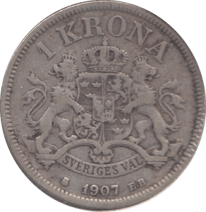 1907 SILVER SWEDEN KORONA - SILVER WORLD COINS - Cambridgeshire Coins