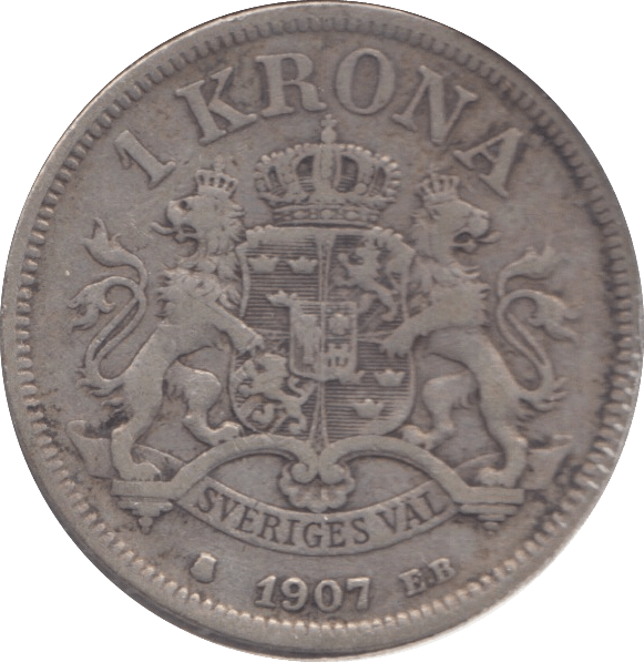 1907 SILVER SWEDEN KORONA - SILVER WORLD COINS - Cambridgeshire Coins
