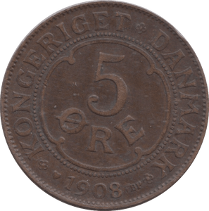 1908 DENMARK 5 ORE - WORLD COINS - Cambridgeshire Coins