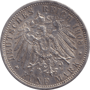 1908 FIVE MARK BERLIN A - SILVER WORLD COINS - Cambridgeshire Coins