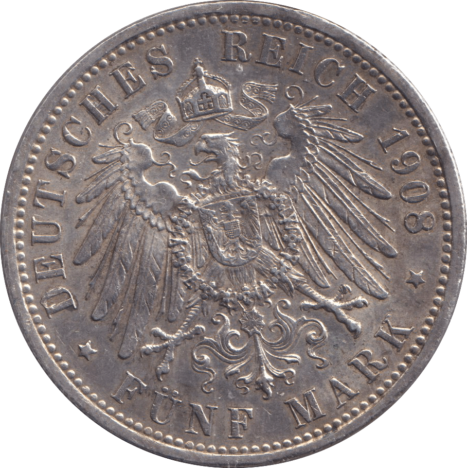 1908 FIVE MARK BERLIN A - SILVER WORLD COINS - Cambridgeshire Coins