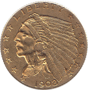 1908 GOLD TWO AND HALF DOLLARS USA - Gold World Coins - Cambridgeshire Coins