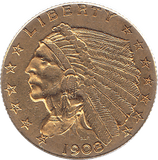 1908 GOLD TWO AND HALF DOLLARS USA - Gold World Coins - Cambridgeshire Coins