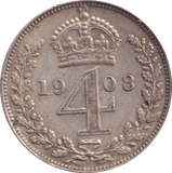 1908 MAUNDY FOURPENCE ( EF ) - MAUNDY FOURPENCE - Cambridgeshire Coins