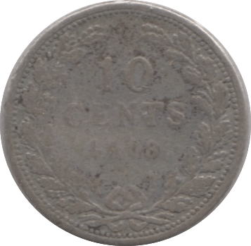 1908 SILVER 10 CENTS NETHERLANDS - SILVER WORLD COINS - Cambridgeshire Coins