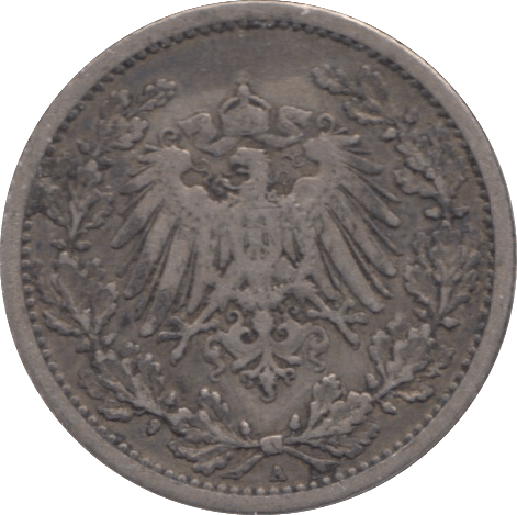 1908 SILVER 1/2 MARK GERMANY - SILVER WORLD COINS - Cambridgeshire Coins