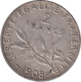 1908 SILVER 2 FRANC FRANCE - SILVER WORLD COINS - Cambridgeshire Coins