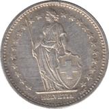 1908 SILVER 2 FRANCS SWITZERLAND - SILVER WORLD COINS - Cambridgeshire Coins