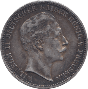 1908 SILVER 3 MARKS GERMANY - SILVER WORLD COINS - Cambridgeshire Coins