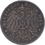 1908 SILVER 3 MARKS GERMANY - SILVER WORLD COINS - Cambridgeshire Coins