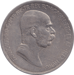 1908 SILVER 5 CORONA AUSTRIA - SILVER WORLD COINS - Cambridgeshire Coins