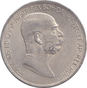 1908 SILVER 5 CORONA AUSTRIA - SILVER WORLD COINS - Cambridgeshire Coins