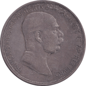 1908 SILVER 5 CORONA AUSTRIA - SILVER WORLD COINS - Cambridgeshire Coins