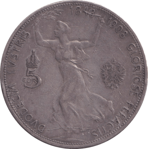 1908 SILVER 5 CORONA AUSTRIA - SILVER WORLD COINS - Cambridgeshire Coins