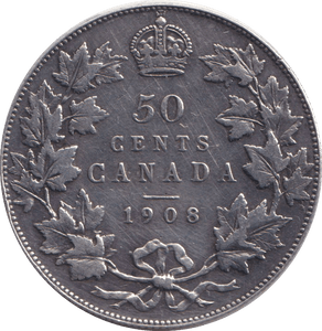1908 SILVER 50 CENT CANADA - SILVER WORLD COINS - Cambridgeshire Coins