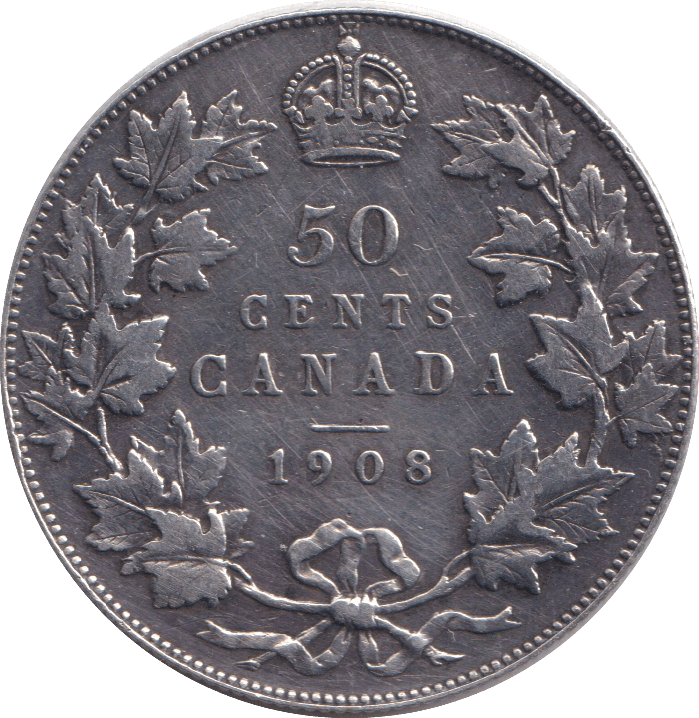 1908 SILVER 50 CENT CANADA - SILVER WORLD COINS - Cambridgeshire Coins