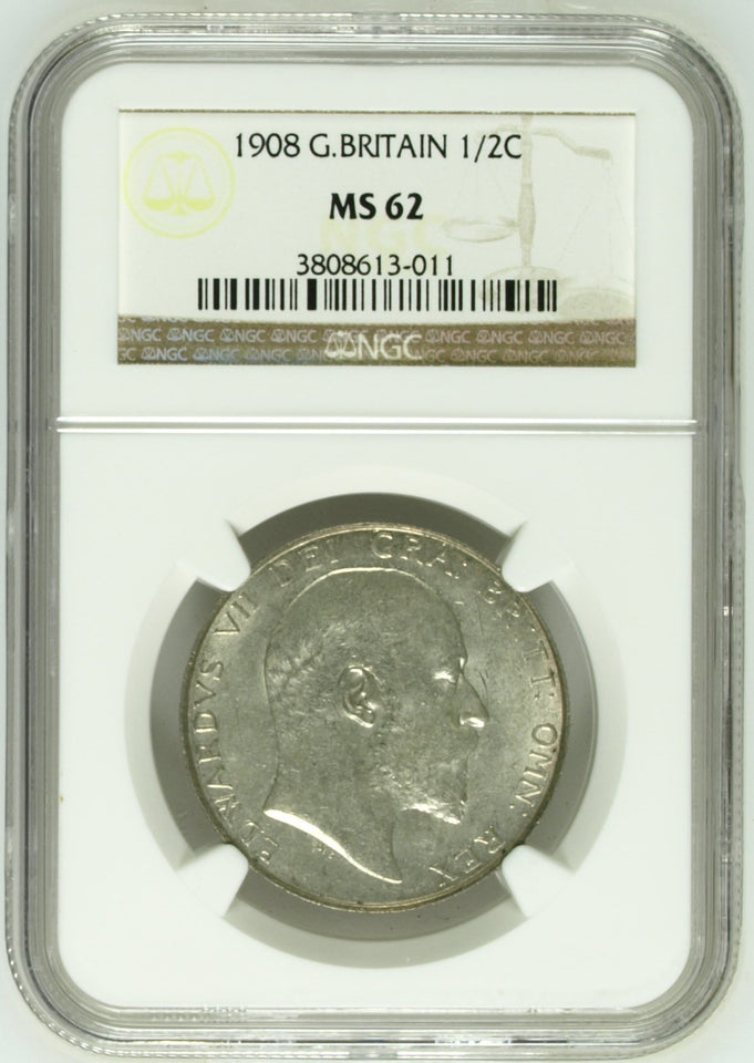 1908 SILVER HALFCROWN NGC MS 62 - NGC SILVER COINS - Cambridgeshire Coins