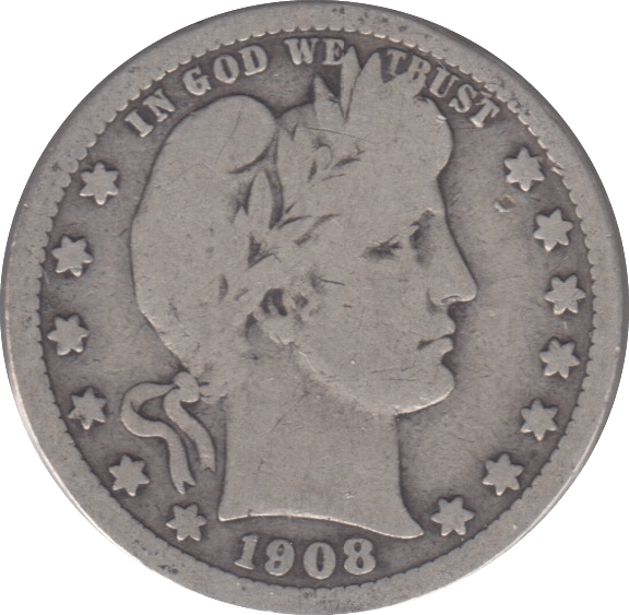 1908 SILVER QUARTER DOLLAR ( USA ) - SILVER WORLD COINS - Cambridgeshire Coins