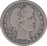 1908 SILVER QUARTER DOLLAR ( USA ) - SILVER WORLD COINS - Cambridgeshire Coins