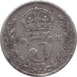 1908 SILVER THREEPENCE ( FAIR ) - Threepence - Cambridgeshire Coins