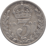 1908 SILVER THREEPENCE ( FINE ) - Threepence - Cambridgeshire Coins