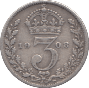 1908 SILVER THREEPENCE ( FINE ) - Threepence - Cambridgeshire Coins