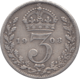 1908 SILVER THREEPENCE ( FINE ) - Threepence - Cambridgeshire Coins