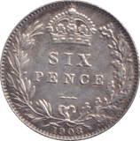 1908 SIXPENCE ( EF ) - SIXPENCE - Cambridgeshire Coins