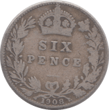 1908 SIXPENCE ( NF ) - SIXPENCE - Cambridgeshire Coins