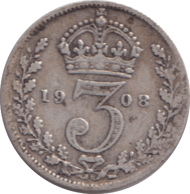 1908 THREE PENCES ( GF ) - THREEPENCE - Cambridgeshire Coins
