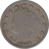 1908 USA FIVE CENTS - SILVER WORLD COINS - Cambridgeshire Coins