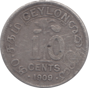 1909 CEYLON SILVER 10 CENTS - SILVER WORLD COINS - Cambridgeshire Coins