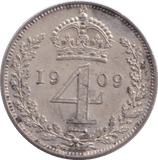 1909 FOURPENCE ( AUNC ) - FOURPENCE - Cambridgeshire Coins