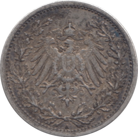 1909 SILVER 1/2 MARK GERMANY - SILVER WORLD COINS - Cambridgeshire Coins