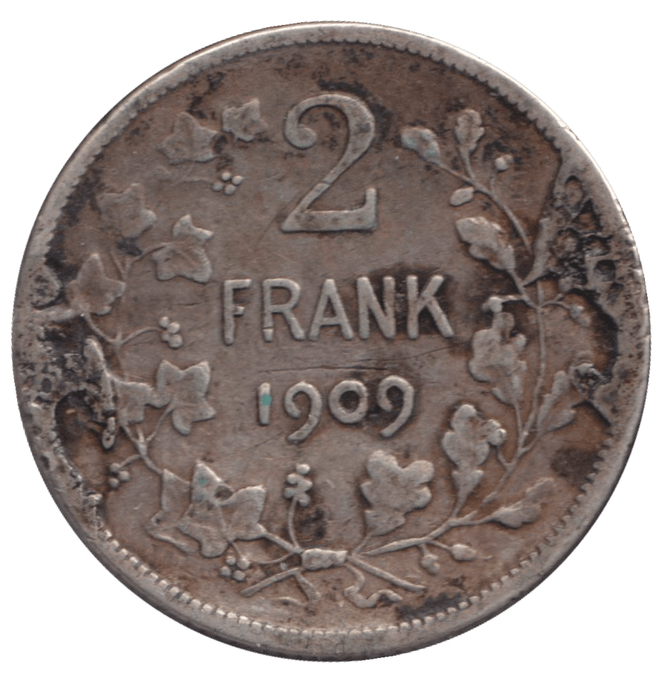 1909 SILVER 2 FRANK BELGIUM - SILVER WORLD COINS - Cambridgeshire Coins