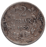 1909 SILVER 2 FRANK BELGIUM - SILVER WORLD COINS - Cambridgeshire Coins
