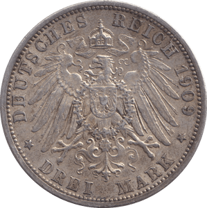 1909 THREE MARK BERLIN A - SILVER WORLD COINS - Cambridgeshire Coins