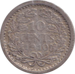 1910 10 CENTS NETHERLANDS - SILVER WORLD COINS - Cambridgeshire Coins