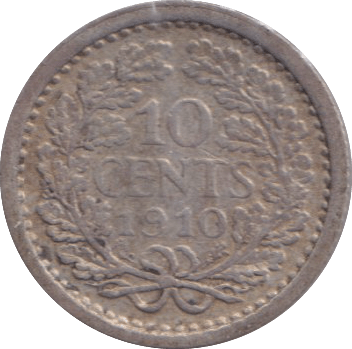 1910 10 CENTS NETHERLANDS - SILVER WORLD COINS - Cambridgeshire Coins