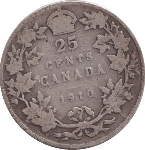 1910 CANADA 25 CENTS - WORLD COINS - Cambridgeshire Coins
