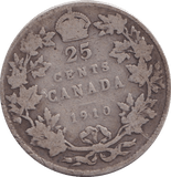 1910 CANADA 25 CENTS - WORLD COINS - Cambridgeshire Coins