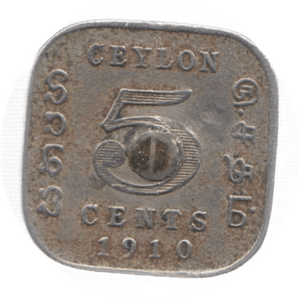 1910 CEYLON 5 CENTS